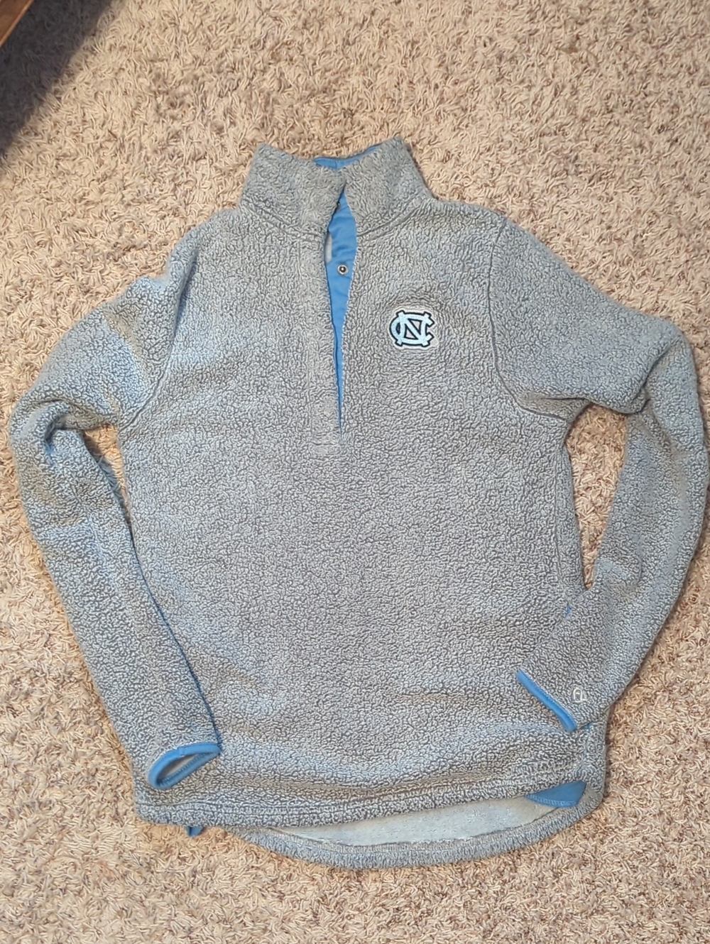 Colosseum Women's Sherpa Pullover - Light Gray with Carolina Blue Trim